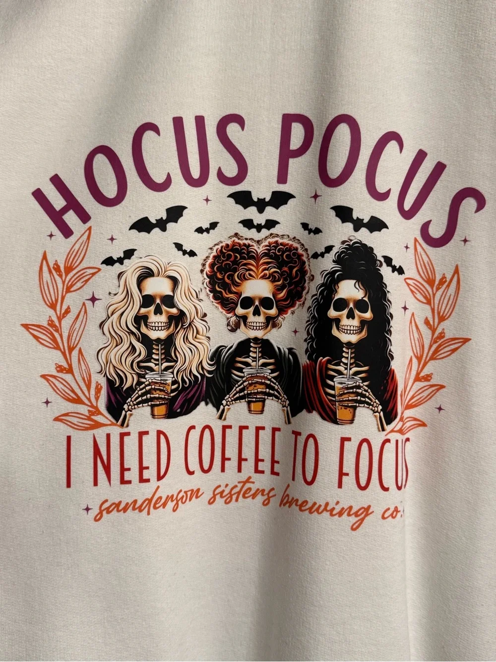 Hocus Pocus 'I Need Coffee to Focus' Halloween Tee - Cream